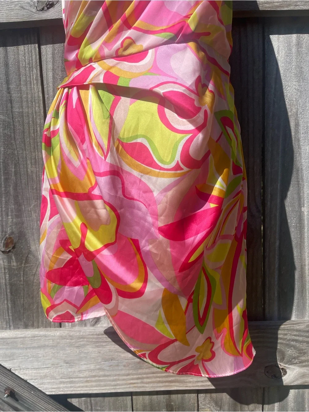One-Shoulder Pink & Yellow Floral Print Dress
